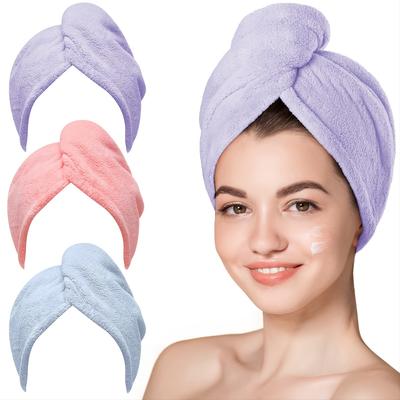 1 peça Touca de Secagem de Cabelo, Touca de Banho de Lã de Microfibra Super Absorvente, Envoltório de Toalha de Cabelo Super Macio com Botão, Toalha de Cabelo de Secagem Rápida