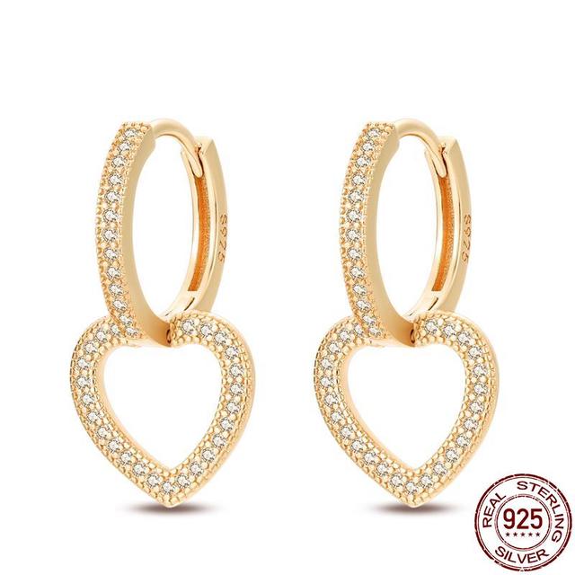 100 % echte 925 Silber Ohrringe Schneeflocke Zirkon Herzform Gold Roségold Zirkon Schmuck funkelnden Creolen Anhänger