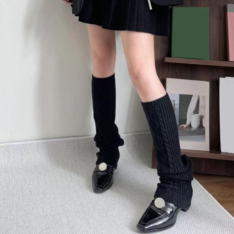 Fashion Rhombus Pattern Wool Leg Covers Cable Knitted Leg Warmers for Cold Weather Footless Long Boot Socks Hosiery