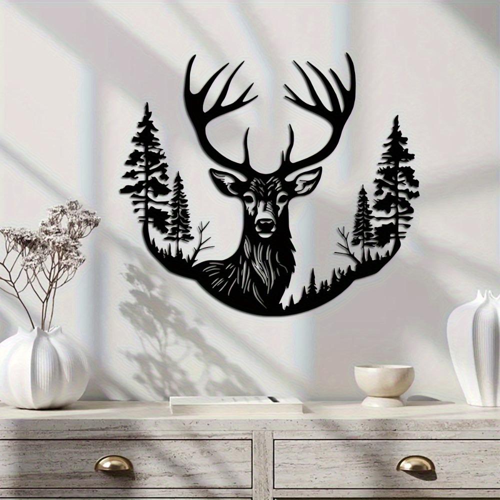 Metal Deer Antler Wall Art, Laser Cut Deer Head Silhouette, Home Decor Metal Cutout, Unique Rustic Ornament