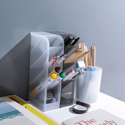Schreibtisch-Aufbewahrungsbox, transparenter Stifthalter, Schrubber-Einsatz, multifunktionaler Schreibwarenhalter, Aufbewahrungshalter für Make-up-Pinsel und Lippenstift
