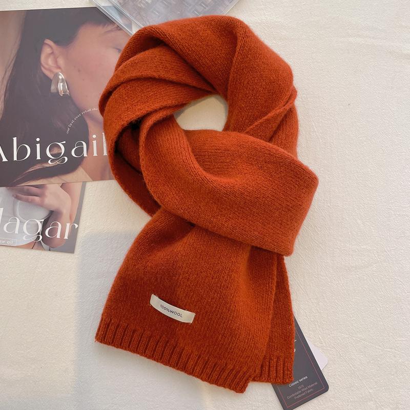 Pure wool scarf women's winter high-end solid color couple scarf men's new warm and versatile knitted scarf