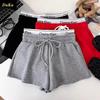 Letter Webbing Double Waist Head Fake Two Sports Shorts Women's Summer Fashion Casual A-line Hot Pants