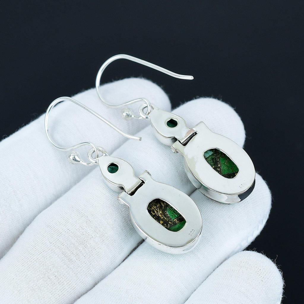 Green Copper Turquoise & Green Apatite Earrings Earrings, 925 Sterling Silver Earrings, Antique Jewelry, Dangle Drop Earrings For Love Gifts