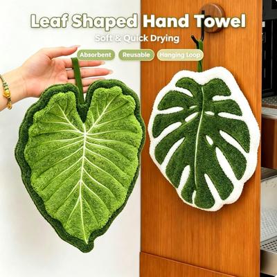 Monstera Leaf Kitchen Towel Absorbent Dishcloth Hanging Quick Dry Reusable Decorative Hand Towel for Bathroom