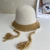 Winter women's color matching straps cute travel warm knitted hat imitation rabbit fur fashion wool hat