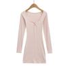 Women's Spicy American Sweetheart Neck Long Sleeve Button Bodycon Dress for Spring/Autumn