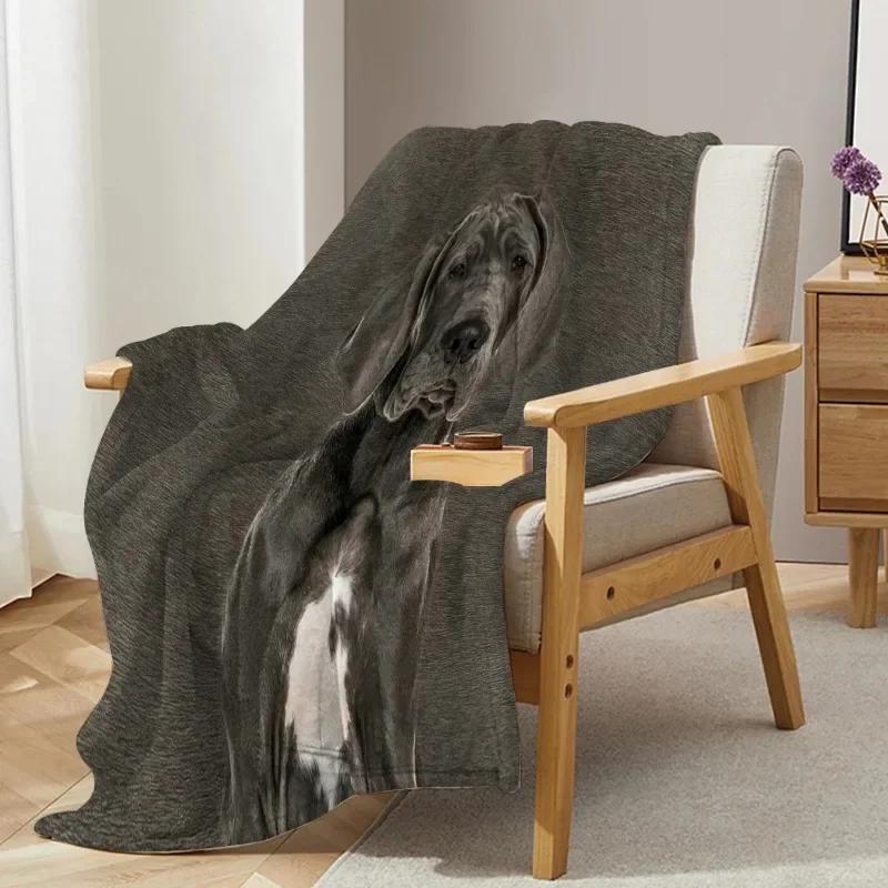 Gray Big Dog Digital-printed Polyester Bedroom Velvet Flannel Soft Sofa Cover Blanket Fleece Soft Sofa Cover Blankets for Beds