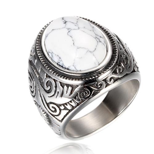 Wholesale Retro Jewelry Turquoise Stone Rings For Men Titanium Steel Inlaid Three Colors Onyx Ring Men Domineering Opal Ring