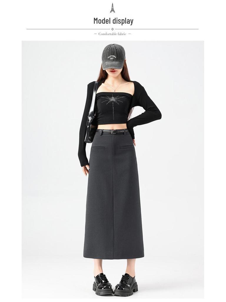Gray High-End Slimming Skirt for Women - Spring 2026 Arrival, Versatile Temperament, Slit, Hip-Hugging, Mid-Length Skirt