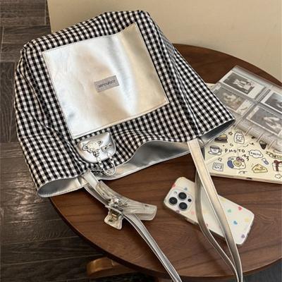 New Double-sided Bag Women's Versatile Large-capacity Plaid Shoulder Bag Simple Solid Color Tote Bag Commuter Bag