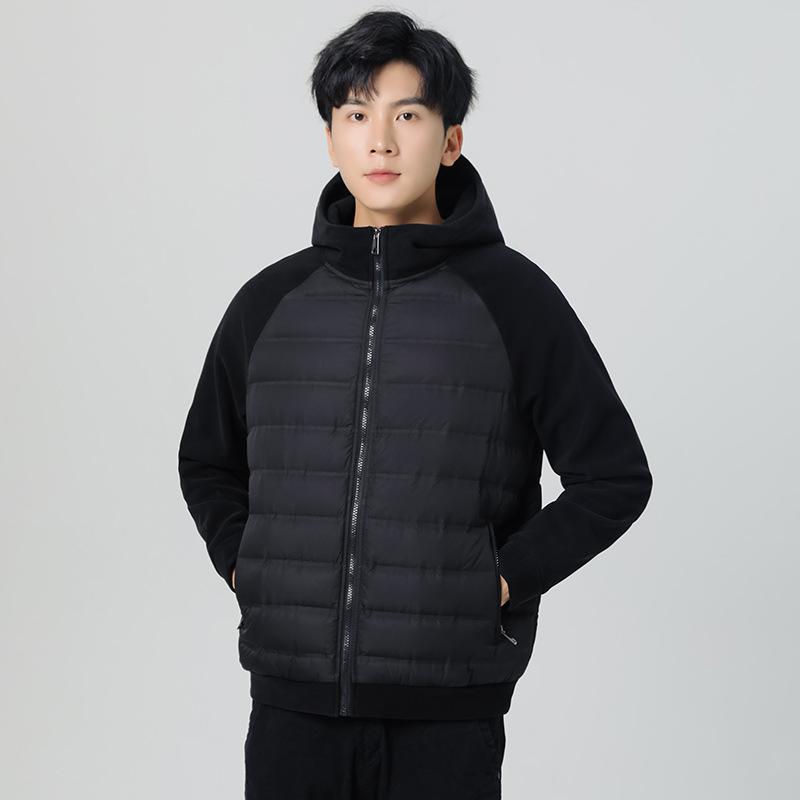 Men's new down jacket men's light and thin hooded autumn and winter knitted splicing fashion versatile trend casual jacket men