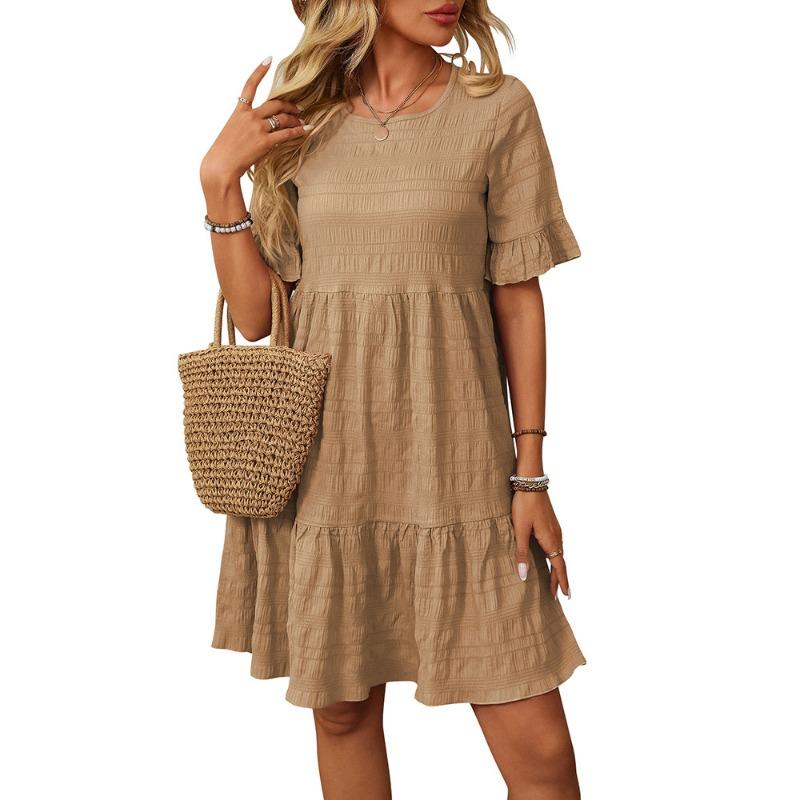 Spring Summer Women's Loose Casual Short Sleeved Flowing Dress