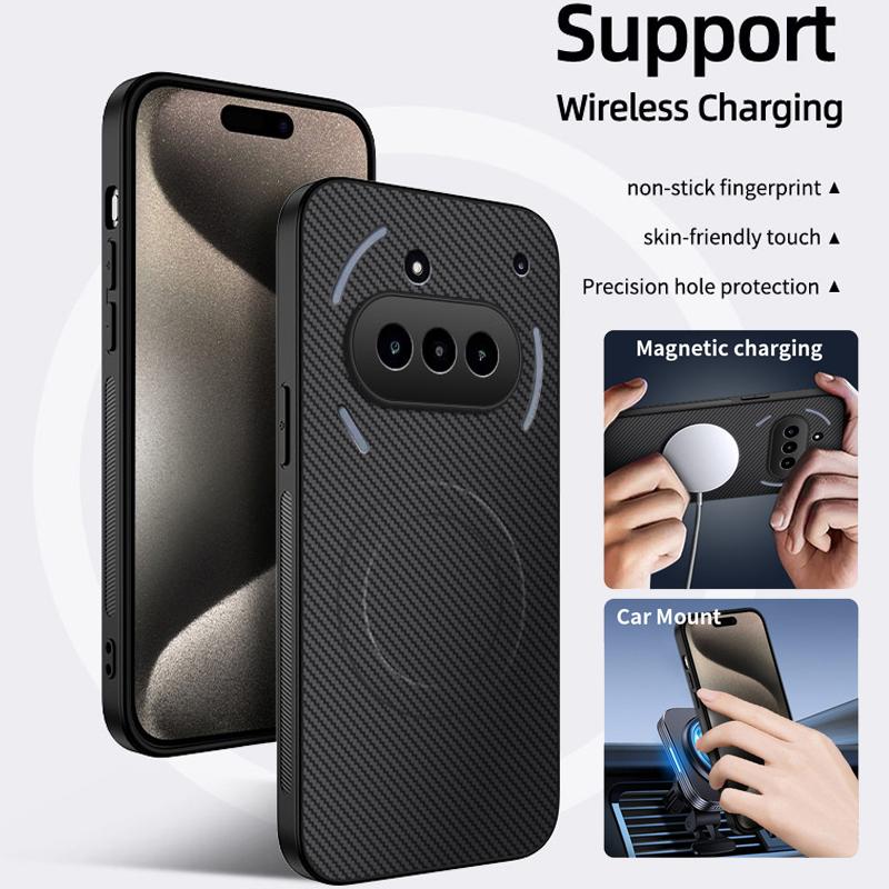 Carbon Fiber Texture Magnetic Wireless Charging Case For Nothing Phone 3A Pro Matte Anti-Drop Soft Silicone Cover Phone Cases