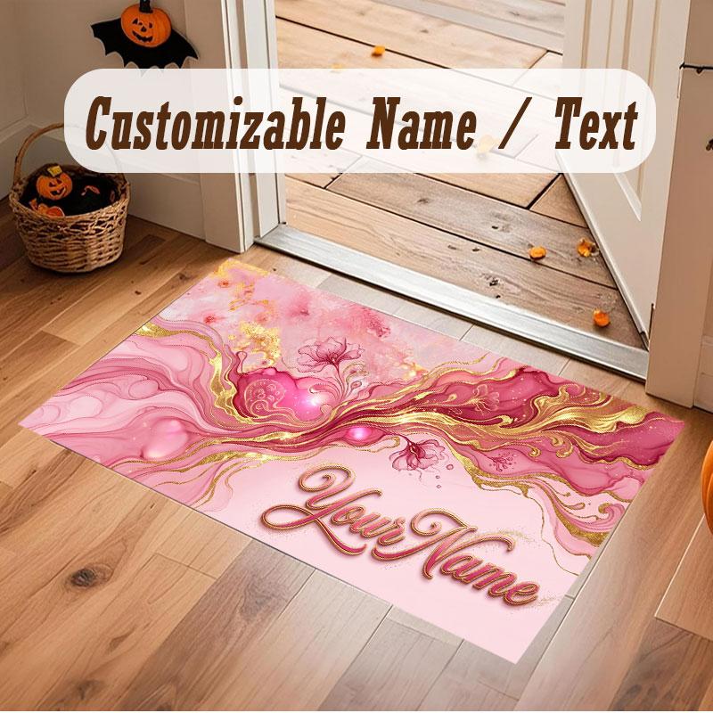 Abstract Geometric Theme Crystal Velvet Floor Rug Personalized Custom Name Text Warm Carpet Home Decoration