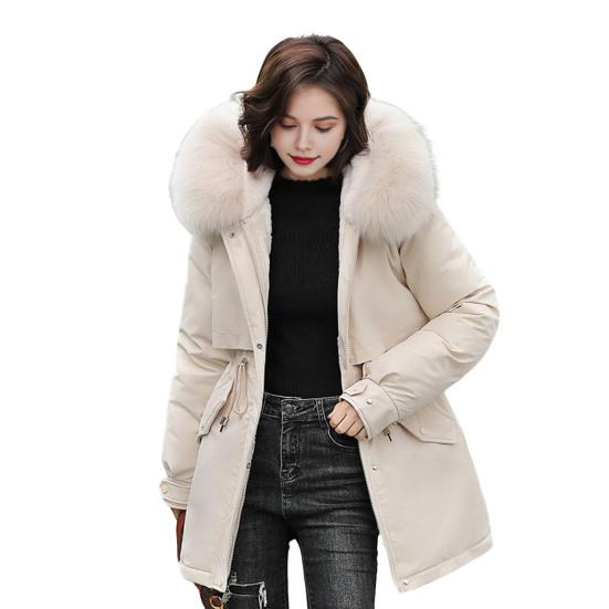 Women's Thicken Fleece Lined Drawstring Parka Windproof Warm Puffer Coat Faux Fur Hooded Down Jacket Winter Outerwear