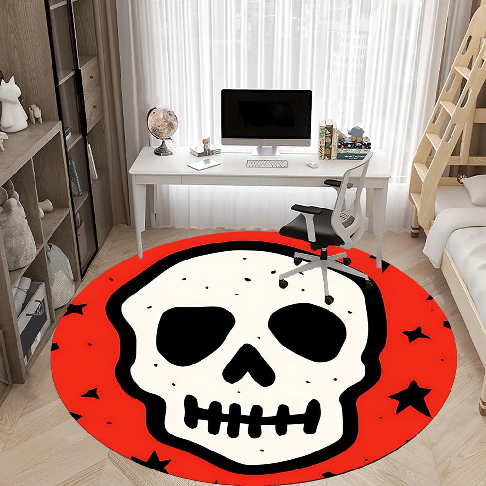 1pc Skull Party Office Round Area Rug, Mat Suitable For Office, Under Office Chairs Bedroom Living Room Home Decor, Room Deco