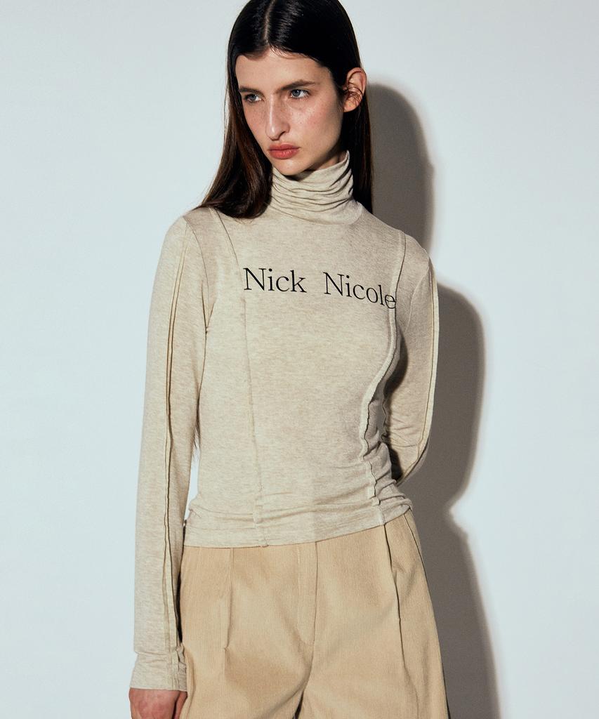 Nigaennikol Nicole Pintuck Line Turtleneck Top_Oatmeal