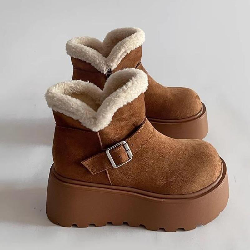 Dámské zimní robustní sněhule na platformě umělé semišové neklouzavé kotníkové boty s kožešinovou podšívkou hřejivé pohodlné vycházkové boty krátké boty pro ženy