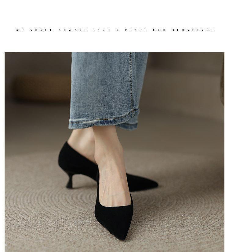 Great to wear in the spring of 2025, new black minimalist light mouth stiletto non-slip single shoes, women's pointed high heels, small leather shoes