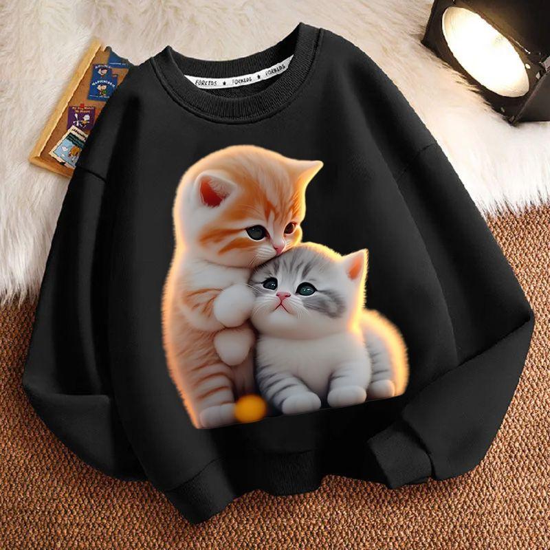 Children's Little Cat Hoodies for Autumn and Winter, Casual Long-sleeved Hoodies for Boys and Girls
