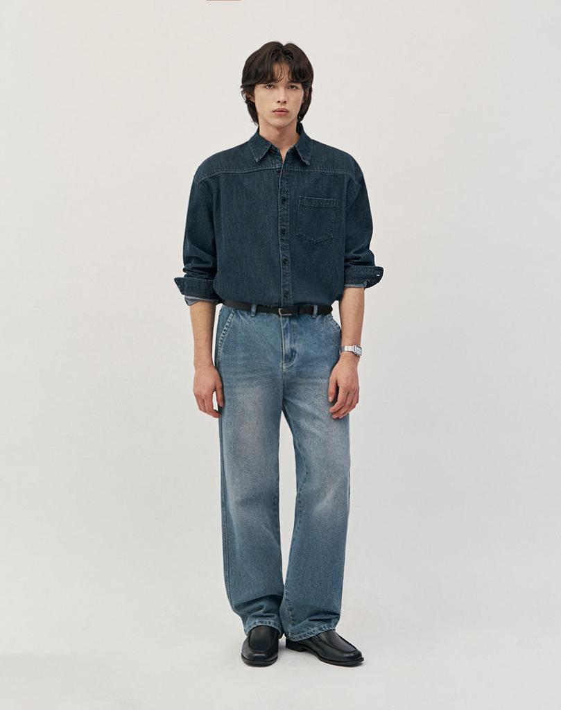 WORK ON BODY OFF Wide Overfit Denim Shirt [Indigo]