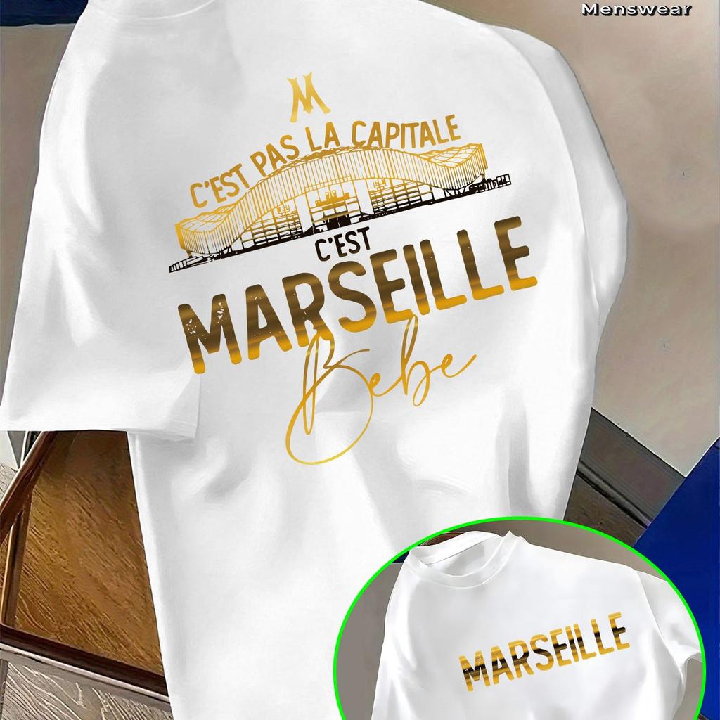 Tshirt with The Words Marseille France Printed on The French Port Logo Summer Streetwear Casual Wear