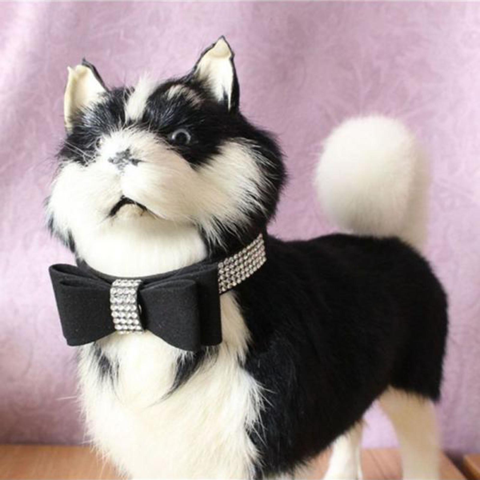 

Кожаные стразы для домашних собак, воротник с бантом, кристаллы, блестящие бриллианты для маленьких, средних и больших собак XXS чёрный