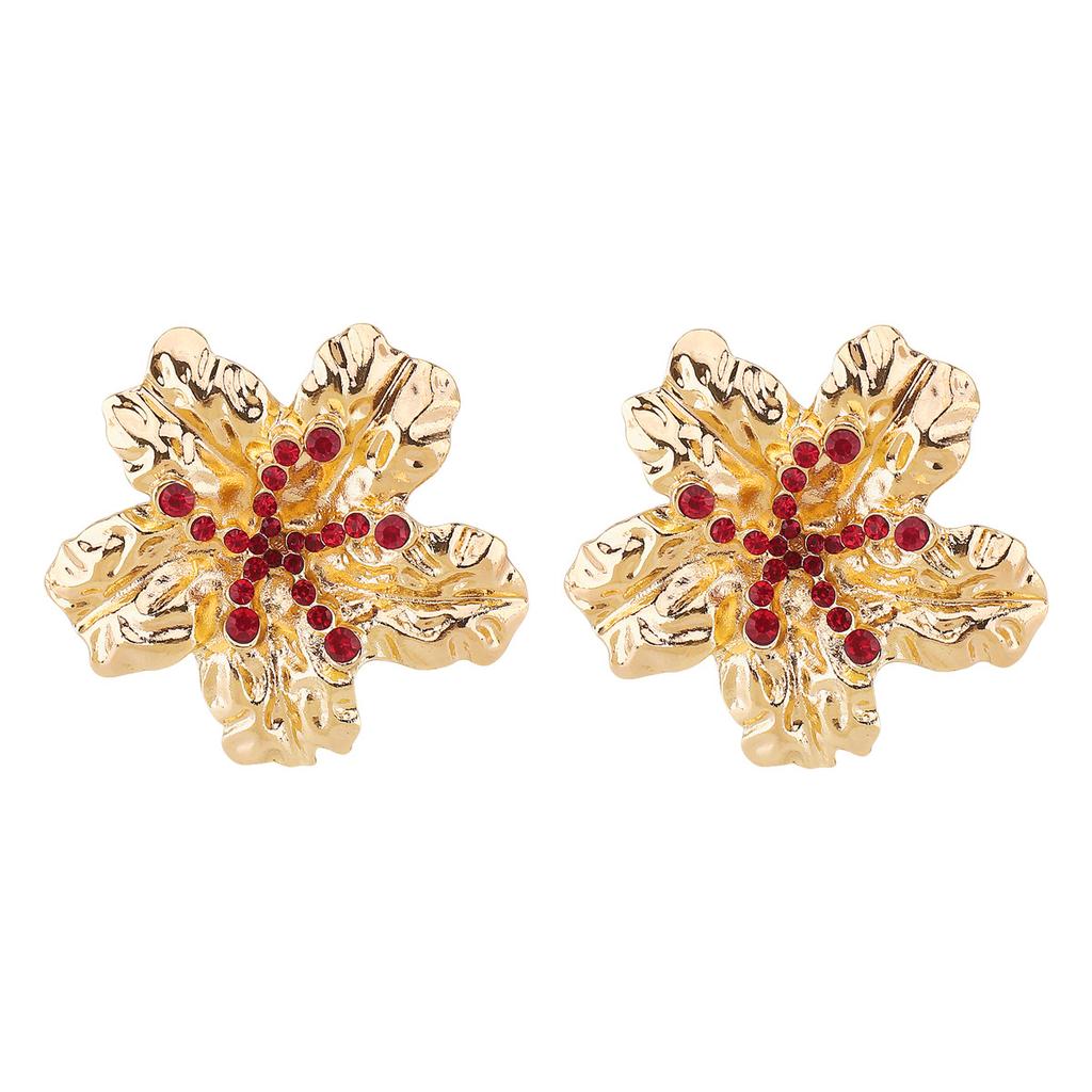 Retro Vintage Gold Flower Earrings Elegant Rhinestone Stud Earrings High Grade Women Fashion Earrings