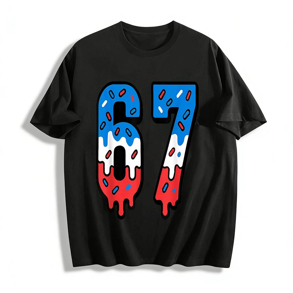

Patriotic Dripping Glaze Number 67 Graphic Casual T-Shirt Pure cotton T-shirt XXS