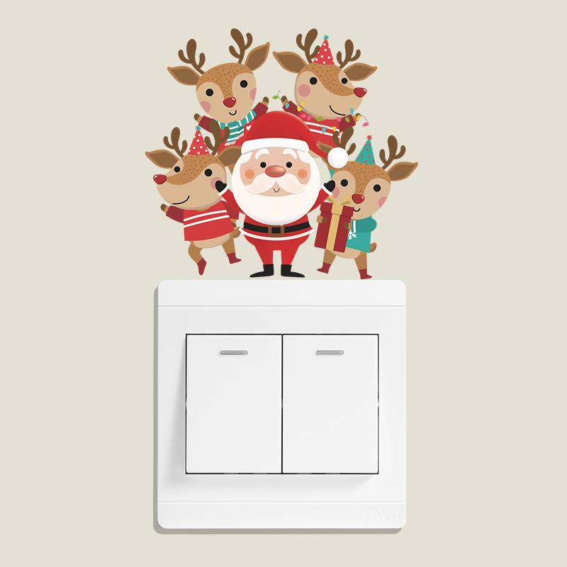Cute Cartoon Santa Claus Switch Stickers Living Room Kids Bedrooms Wall DIY Decal Christmas Removable Self-adhesive Decoration