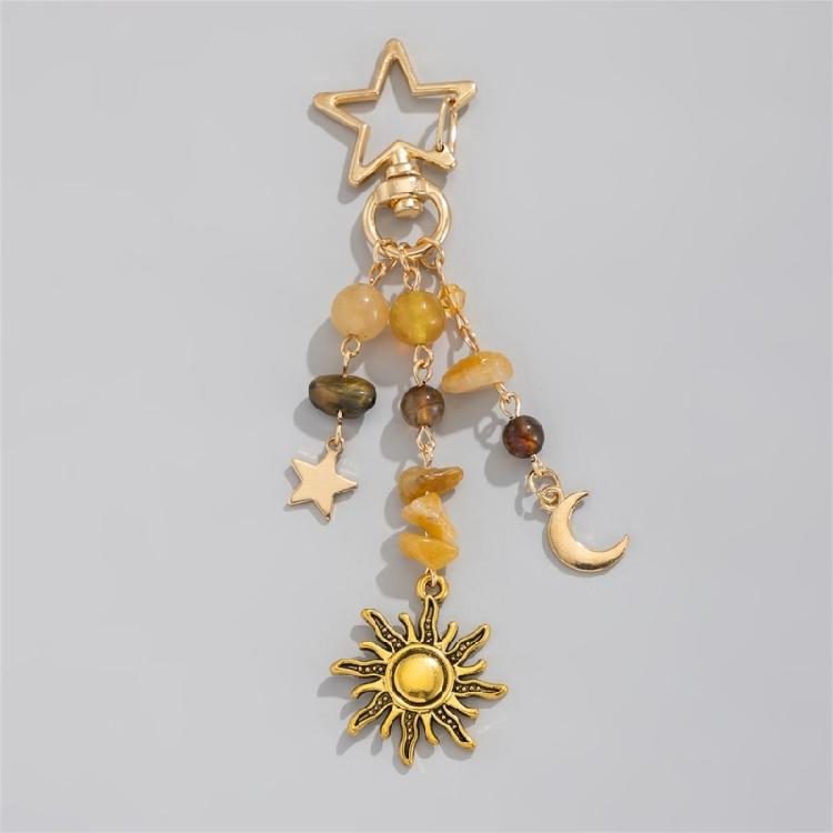 Fashionable Stars Moon Sun Pendant Keyring Holder for Women and Girls Bohemian Colorful Beads Jewelry Accessory