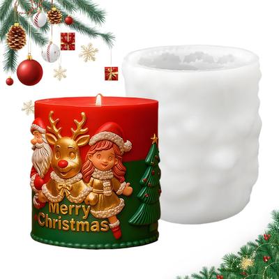 Christmas Silicone Candle Mold 3D Relief Santa Claus Reindeer Girl Epoxy Moulds Silicone Holiday Ornament Casting Mould