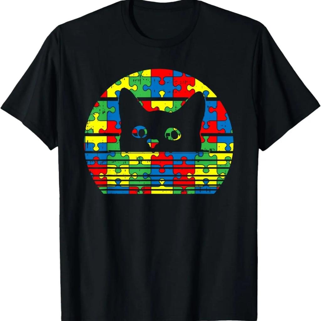 Black Cat Autism Awareness Gifts For Kids Cute Kitten Kitty T-Shirt