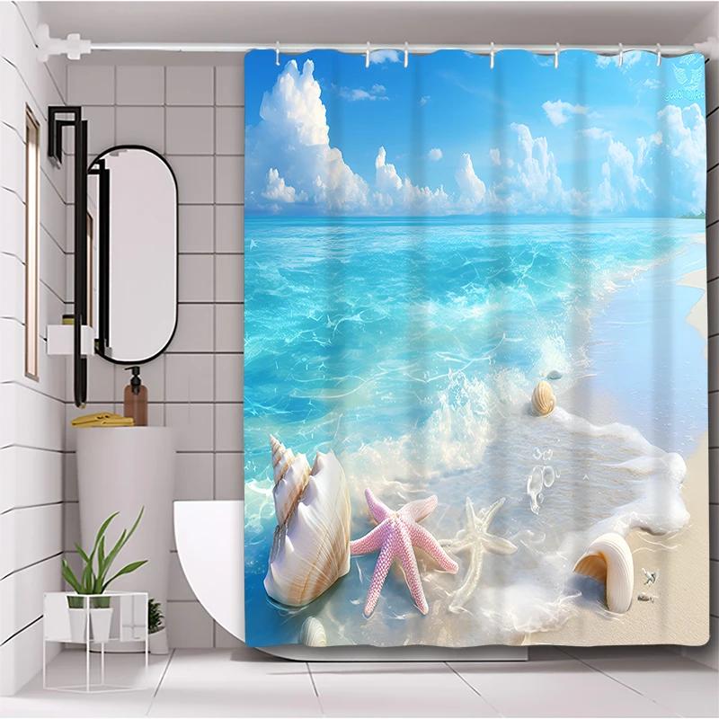 Beach shells starfish Bathroom  Shower Curtain Waterproof fabric bathroom Curtain With 12 Hooks Sunflower Home Deco