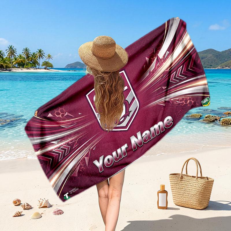 Queensland Maroons Customized Name Text Beach Towel, Soft Absorbent Towel Beach Pool Travel Personal Gift
