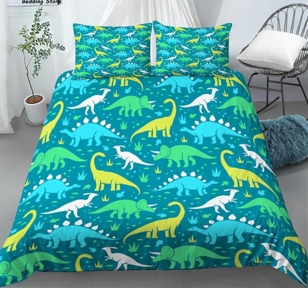 3D Dinosaurierdruck Gemütliches Bettbezug-Set Queen King Size Cartoon Bettwäscheset Wohnen Zuhause Luxus 3-teiliges Set mit 2 Kissenbezügen