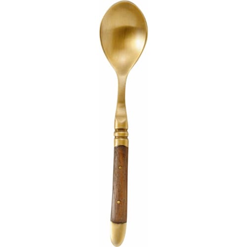 KEYSTONE Teaspoon, Brass Cutlery, Wood Handle, Gold, 1.5 X 2 X 13cm
