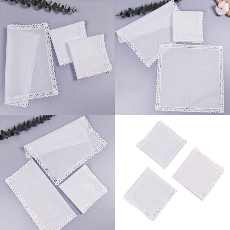 3 Piece Wedding Crochet Lace Edge Handkerchief Set For Bridal Party DIY Gift Cotton Personalizing Keepsakes Hanky