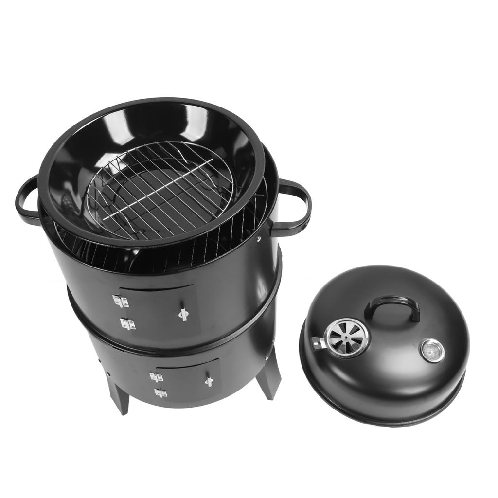 Afumătoare Verticală pentru Grătar Afumătoare Verticală cu Cărbuni 3 în 1 Grătar cu 3 Nivele Afumătoare pentru Grătar Grătar BBQ cu Termometru pentru Gătit