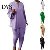 Loose T-shirt Set 2 Pcs/Set Women Top Pants Stand Collar Long Sleeve Split Hem Fall Clothing Blouse Elastic Waist Slim Fit Trousers Daily Wear Outfit