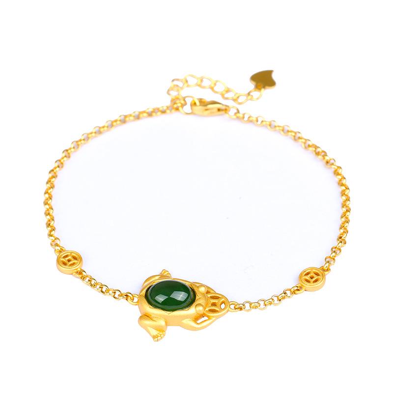 Natural Hetian Jade Golden Toad Bracelet with Inlaid Stones for Good Fortune