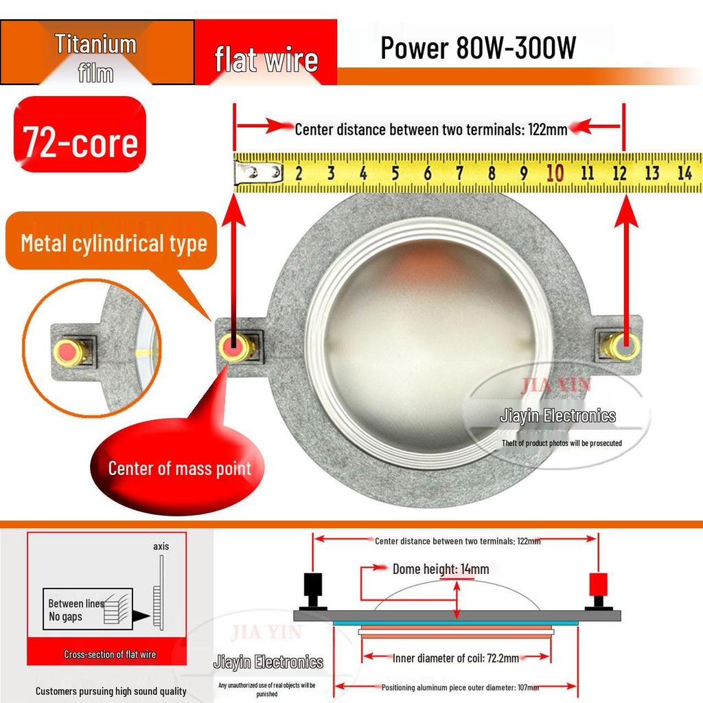 72-core high-frequency voice coil with 72.2mm pole component, round flat wire - speaker coil audio repair accessory.