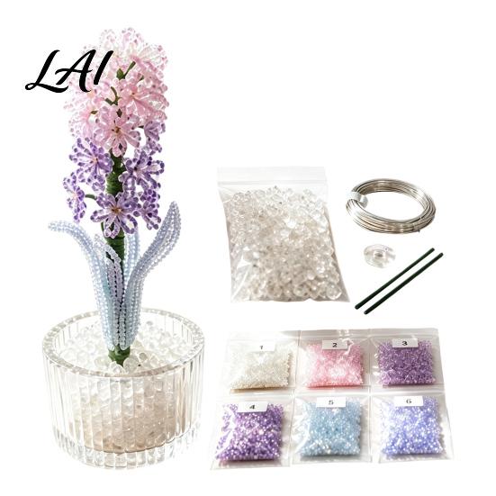 Handmade Floral Craft Kit DIY Beaded Hyacinth Kit 3D Beading Flower Art Crafts Set Making Themed for Kids Adults Beginners Project