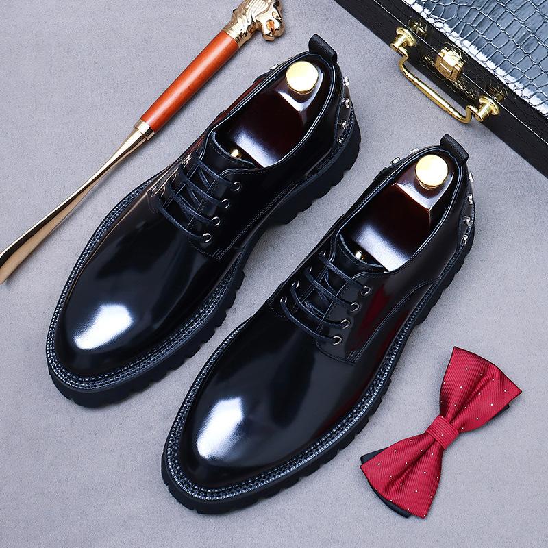 

Men s new business dress leather shoes platform round head leather men s shoes casual wedding shoes 46 чёрный