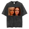 Tricou supradimensionat amuzant cu fața de păpușă uzată, fumând, unisex, pentru femei, streetwear, bumbac, tricou spălat vintage pentru tricouri unisex pentru femei