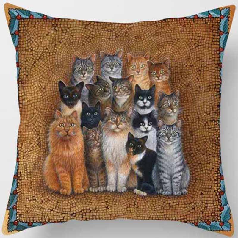 Vintage Cat Series Printed Pillowcase Living Room Sofa Chair Bed Cushion Cover Bedroom  Home Decoration Hug Pillowcase