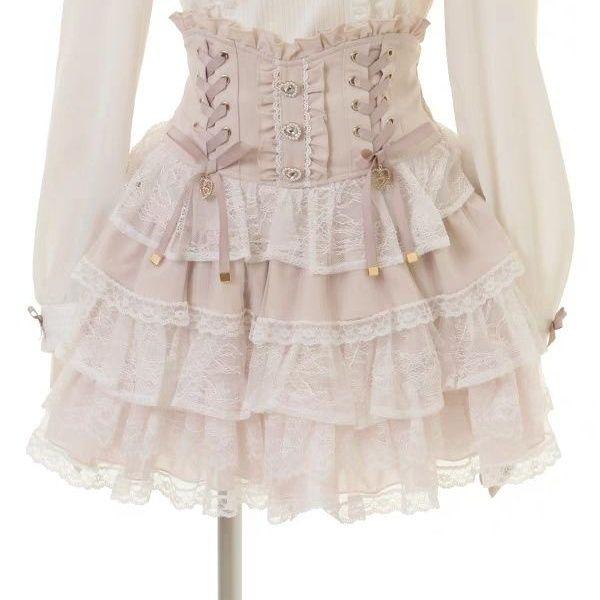 Japanese Sweet Lolita Style Mini Skirt Women Elegant Lace Bandage Party Cake Skirts Female Gothic Y2k Metal Buckle Skirt