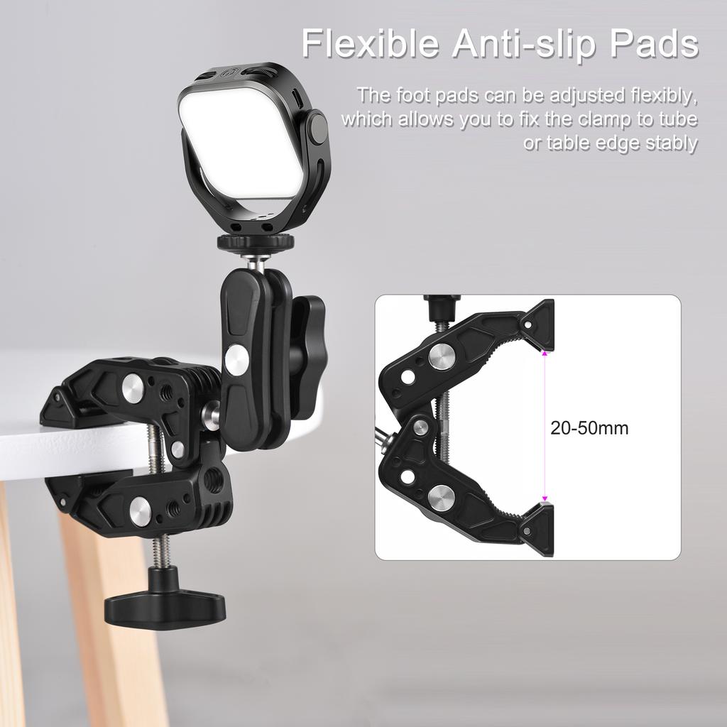 Multi-functional Super Clamp Aluminum Alloy with Dual 360 Degrees  Rotatable Ballhead 1/4 Inch Screw