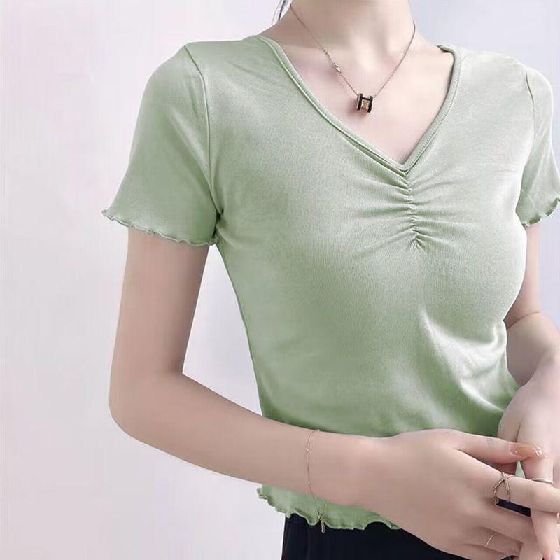 

Art Exam Dancing Dress Tops Ethnic Dance Short Sleeve Female Yoga Clothes T-shirt Sports Fitness Physical Exercise Clothes Modern Dance Bean Green XL (57.50 kg-62.50 kg recommended